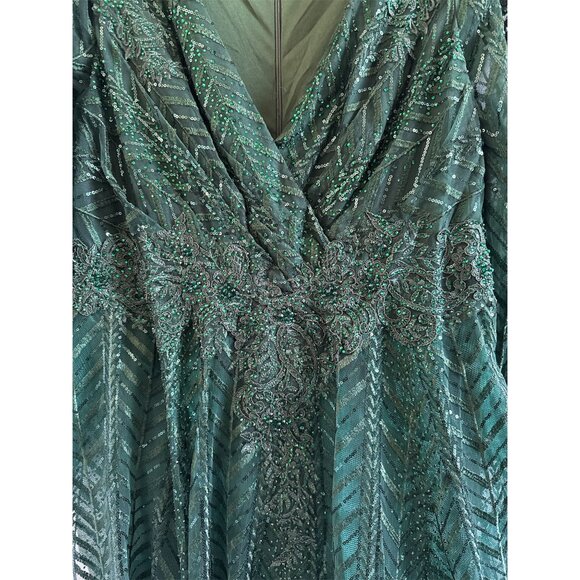 NWT MAC DUGGAL 20399 Long Sleeve Midi Party Dress Wrap Over Size14 Green Emerald - Picture 8 of 13